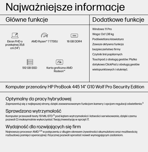 HP Inc. Notebook ProBook 445 G10 R7-7730U 512GB/16GB/W11P/14.0   968R6ET