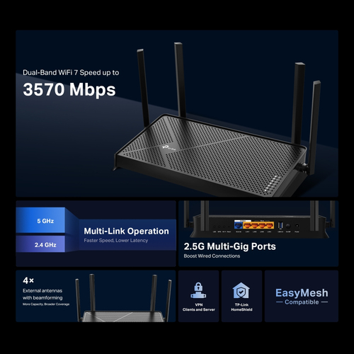 TP-Link Archer BE3600 2.5 Gigabit Ethernet Dual-Band WiFi 7 Wireless Router - image 4