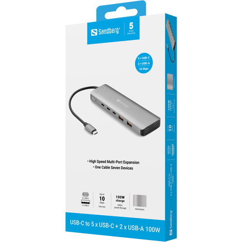 Sandberg USB-C to 5 x USB-C + 2 x USB-A – image 5