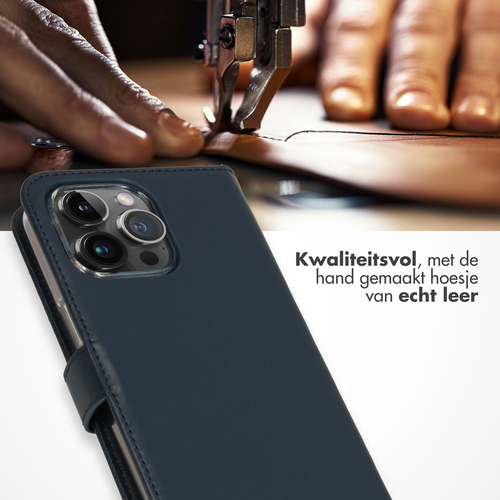 Selencia Echt Lederen Bookcase iPhone 15 Pro Max - Blauw, afbeelding 2