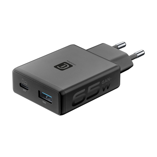 Cellularline POWER LITE 65W DUAL A+C Ноутбук, Универсальная Черный Кабель переменного тока Быстрая зарядка Для помещений