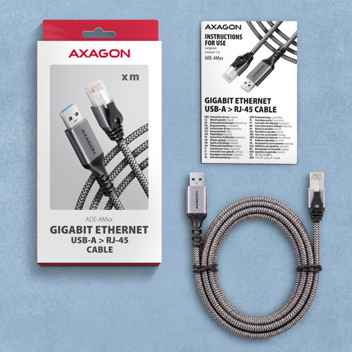 Axagon ADE-AM15 USB-A Gigabit Ethernet adapter with integrated CAT6 RJ-45 network cable (1.5 m) – image 9