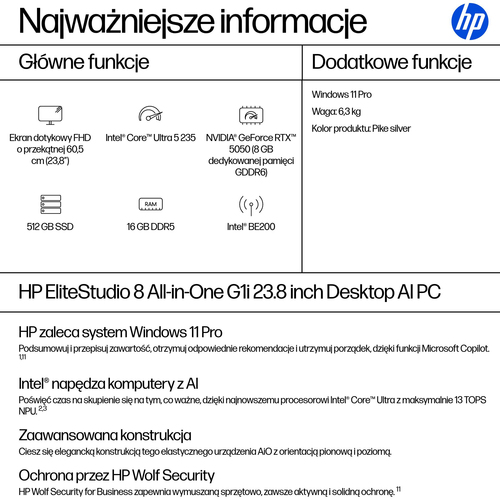 HP Inc. Komputer EliteStudio All-in-One 8 G1i U5-235 512GB/16GB/W11P/23.8 C9TQ9ET