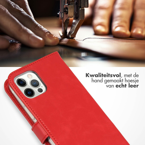 Selencia Echt Lederen Bookcase iPhone 12 (Pro) - Rood, afbeelding 2