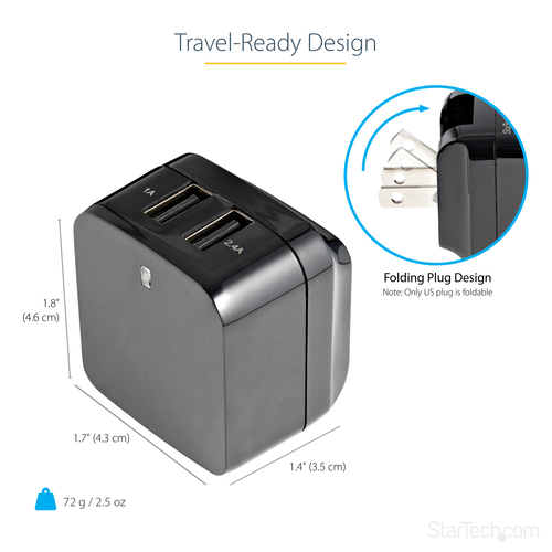 StarTech.com Dual-Port USB Wall Charger - International Travel – image 8