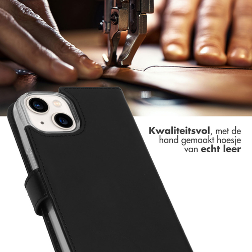 Selencia Echt Lederen Bookcase iPhone 14 - Zwart, afbeelding 2