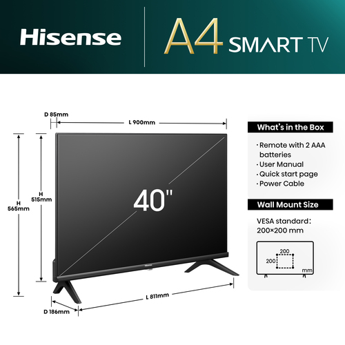 Hisense 40A4NTUK TV 101.6 cm (40") Full HD Smart TV Wi-Fi Black 200 cd/m² – image 9