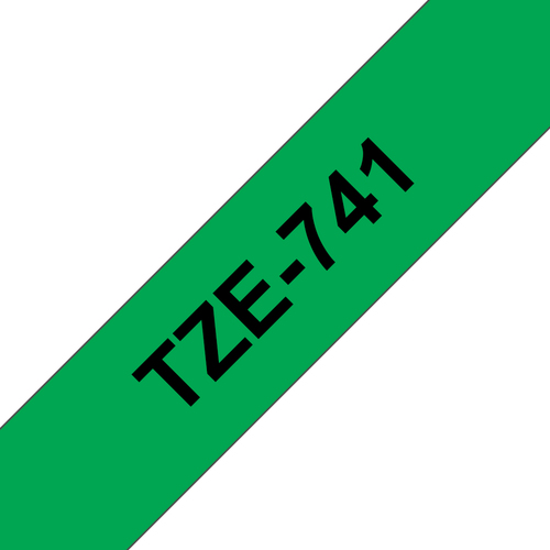 Original Brother P-Touch TZE741 18mm Gloss Tape - Black on Green - image 1