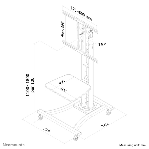 Neomounts PLASMA-M1800E TV Trolley Zilver, afbeelding 6