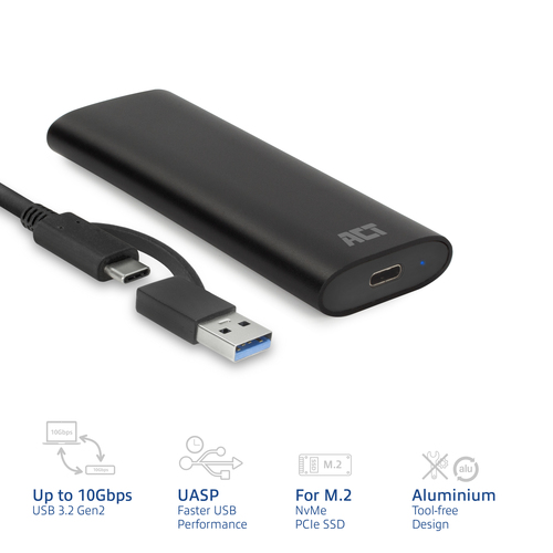ACT Connectivity USB-C M.2 NVMe / PCIe SSD Behuizing, tool-free externe behuizing, afbeelding 2