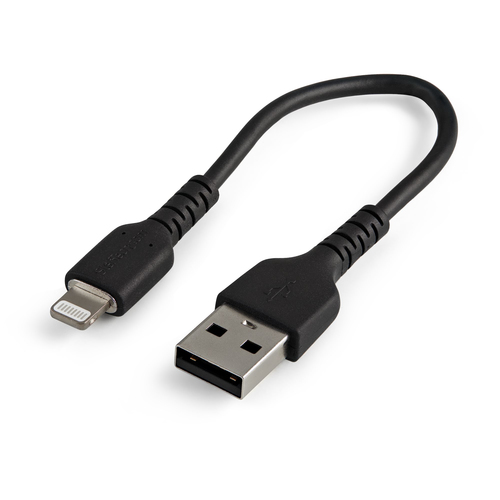 StarTech.com 15cm(6 in) Durable Black USB-A to Lightning Cable, Heavy Duty Rugged Aramid Fiber USB Type A to Lightning Charger/Sync Power Cord, Apple MFi Certified iPad/iPhone 12 Pro Max - iPhone 7/8/