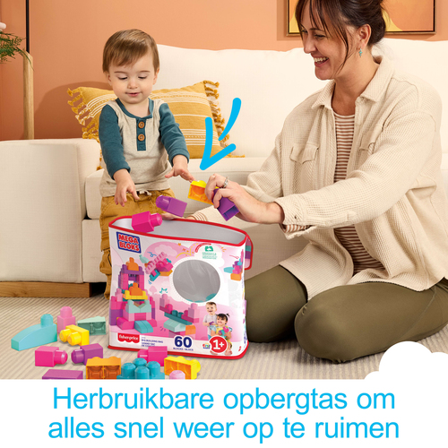 Mattel First Builders - Big Building Bag (Roze), 60 stuks Constructiespeelgoed, afbeelding 9