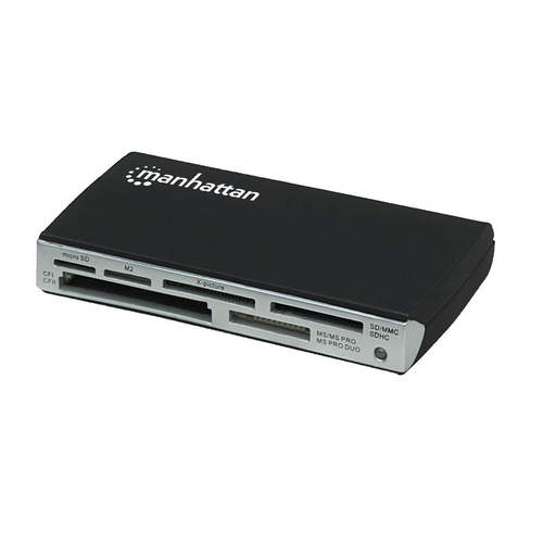 Manhattan USB-A Multi-Card Reader/Writer, 480 Mbps (USB 2.0), 60-in-1, Hi-Speed USB, Windows or Mac, Black, Three Year Warranty, Blister