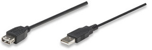 Manhattan 0.3m USB 2.0 A M/F USB kabelis 0,3 m USB A Juoda