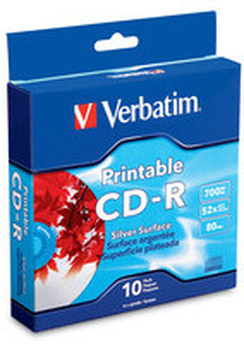 95095 Disco VERBATIM CD-R 52X 80MIN 700MB Imprimible Plata C/10 95095