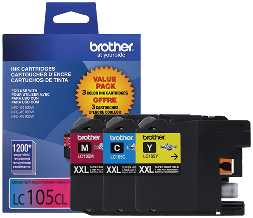 BROTHER LC1053PKS SUPER HIGH YIELD XXL 3 PACK - 1 EA. CYAN, MAGENTA, YELLOW FOR