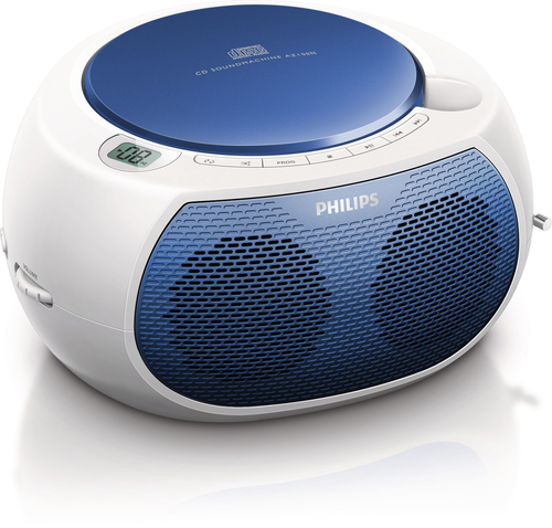 Philips AZ100N/12 kaasaskantav stereosüsteem Analoog 2 W FM Sinine, Valge MP3 taasesitus