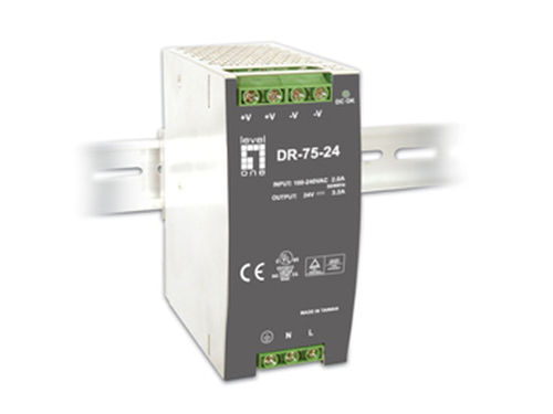 LevelOne 75W 24VDC Industrial Power Supply, DIN-rail -10 ~ 60C