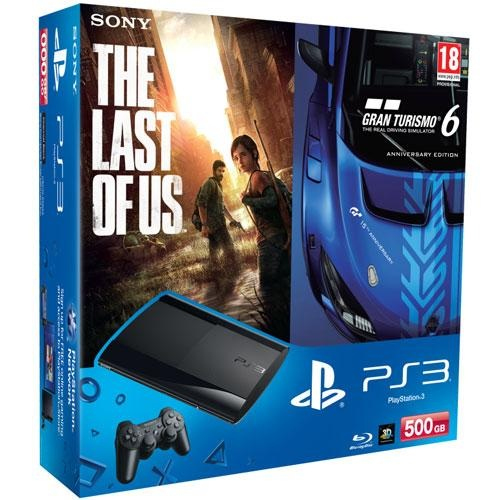 Sony PS3 500GB + Gran Turismo 6 + The Last of Us Wi-Fi Juoda