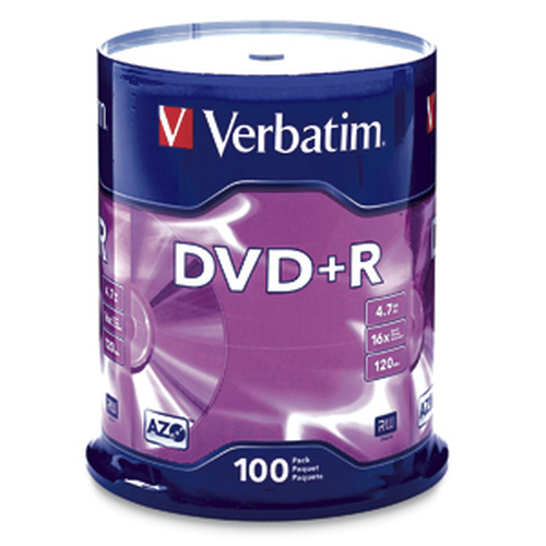 VERBATIM AZO DVD+R 4.7GB 16X WITH BRANDED SURFACE-100PK SPINDLE