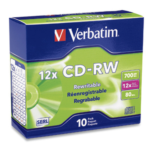 VERBATIM -  X CD-RW 700 MB ( 80MIN ) 4X - 12X - SLIM JEWEL CASE - STORAGE MEDIA