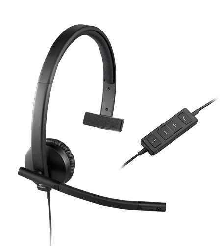 981-000570 Logitech H570e Wired Headset Mono Headphones with Noise-Cancelling Microphone USB in-Line Controls with Mute Button Indicator LED PC/Mac/Laptop - Black - Auricular - en oreja - cableado