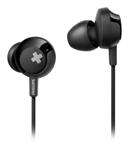 Philips BASS SHE4305BK - Earphones with mic - in-ear - wired - 35 mm jack - noise isolating - black - SHE4305BK/00