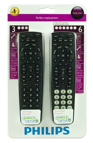 Philips Perfect replacement SRC2063WM/17 mando a distancia IR inalámbrico DTV, DVD/Blu-ray, DVDR-HDD, DVR, SAT, TV Botones 2