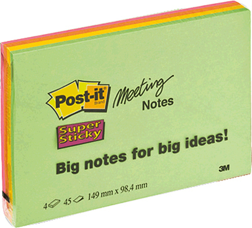 3M Post-it 149 x 98mm (4 x 45) kleebisetikett Roheline, Oranž, Roosa, Kollane 4 tk