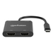 Manhattan Adaptador multipuerto con USB tipo C macho a dos puertos HDMI (hasta 4K@60Hz), USB-A (480 Mbps) y USB Power Delivery de carga (100 W), aluminio, negro