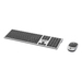 Manhattan Diseño elegante, un solo receptor USB-A Nano para ambos, teclado inalámbrico de tamaño normal, mouse óptico ambidiestro con tres botones y rueda de desplazamiento, 1200 ppp, plateado/negro