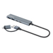 Manhattan Conector adaptable de USB-A macho a USB-C macho, dos puertos USB-C hembra y dos puertos USB-A hembra, USB SuperSpeed a 5 Gbps (USB 3.2 Gen 1), alimentación por bus, aluminio, gris espacial