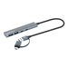 Manhattan Conector adaptable de USB-A macho a USB-C macho, dos puertos USB-C hembra y dos puertos USB-A hembra, USB SuperSpeed a 5 Gbps (USB 3.2 Gen 1), alimentación por bus, aluminio, gris espacial