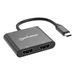 Manhattan Adaptador multipuerto con USB tipo C macho a dos puertos HDMI (hasta 4K@60Hz), USB-A (480 Mbps) y USB Power Delivery de carga (100 W), aluminio, negro