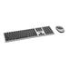Manhattan Diseño elegante, un solo receptor USB-A Nano para ambos, teclado inalámbrico de tamaño normal, mouse óptico ambidiestro con tres botones y rueda de desplazamiento, 1200 ppp, plateado/negro