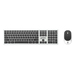 Manhattan Diseño elegante, un solo receptor USB-A Nano para ambos, teclado inalámbrico de tamaño normal, mouse óptico ambidiestro con tres botones y rueda de desplazamiento, 1200 ppp, plateado/negro