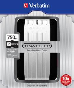 Verbatim Traveller USB3.0 external hard drive 750 GB 5400 RPM Micro-USB B 3.2 Gen 1 (3.1 Gen 1) Black, Silver