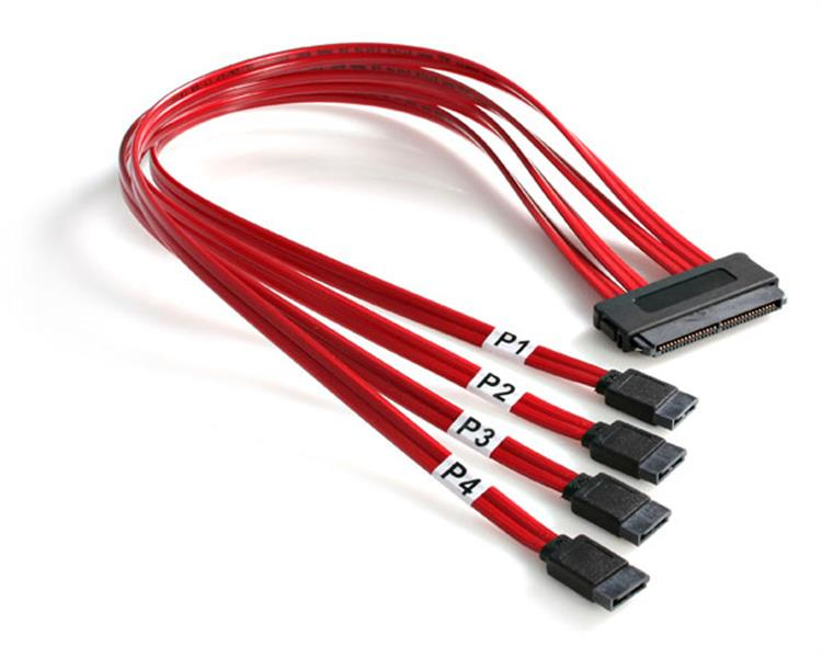 StarTech.com 50cm SAS SFF-8484 (32 pin 4i Multi-lane) Host To 4 SATA Cable SCSI-kablar Röd 0,5 m
