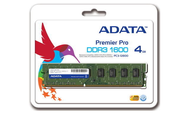 ADATA DDR3, 1600MHz, 240-Pin, 4GB memory module 1 x 4 GB 240-pin DIMM