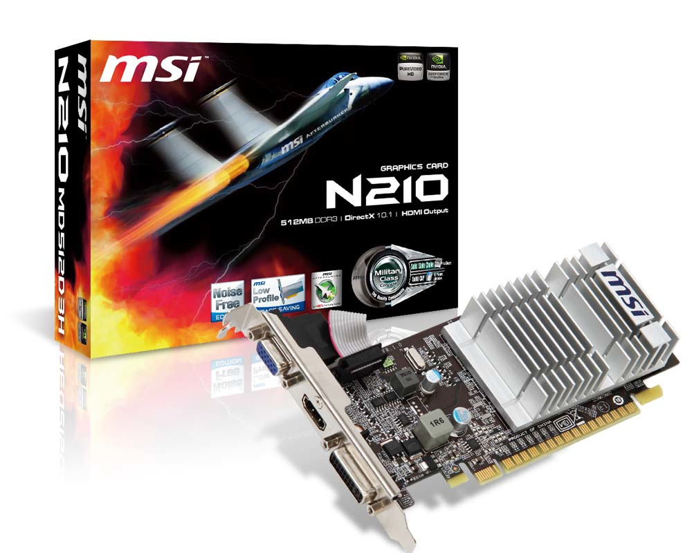 MSI N210-MD512D3H/TC graphics card NVIDIA GeForce 210 0.5 GB GDDR3