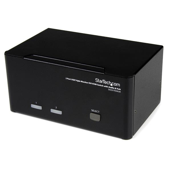 StarTech.com 2 Port Triple Monitor DVI USB KVM Switch with Audio & USB 2.0 Hub - Multi Monitor KVM - Dual Port KVM Switch (SV231TDVIUA) - KVM / audio / USB switch - 2 x KVM / audio / USB - 1 local user - desktop - for P/N: SVA12M2NEUA, SVA12M5NA