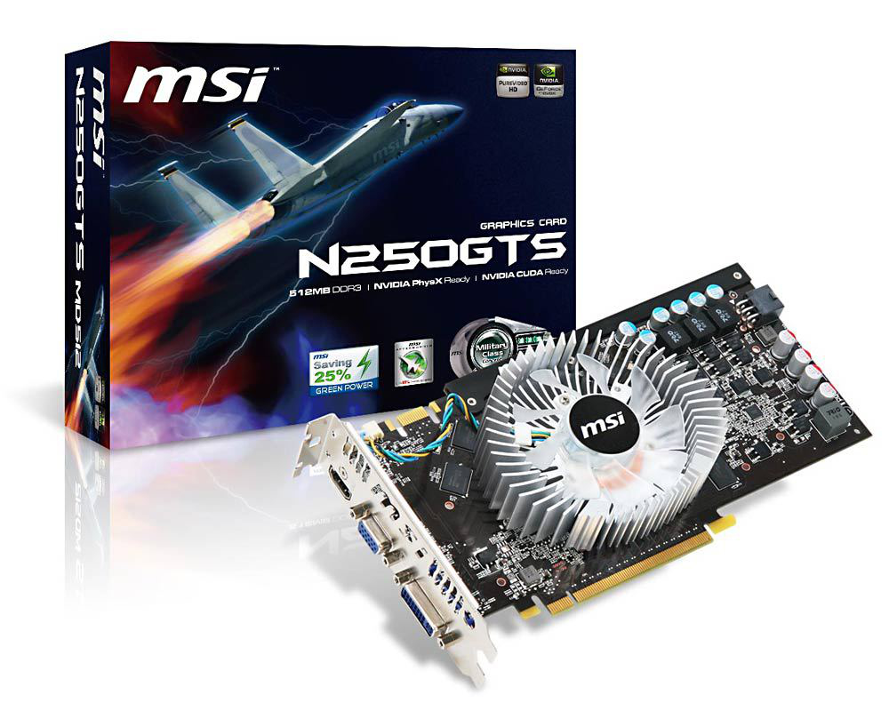 MSI N250GTS-MD512 graphics card NVIDIA GeForce GTS 250 GDDR3