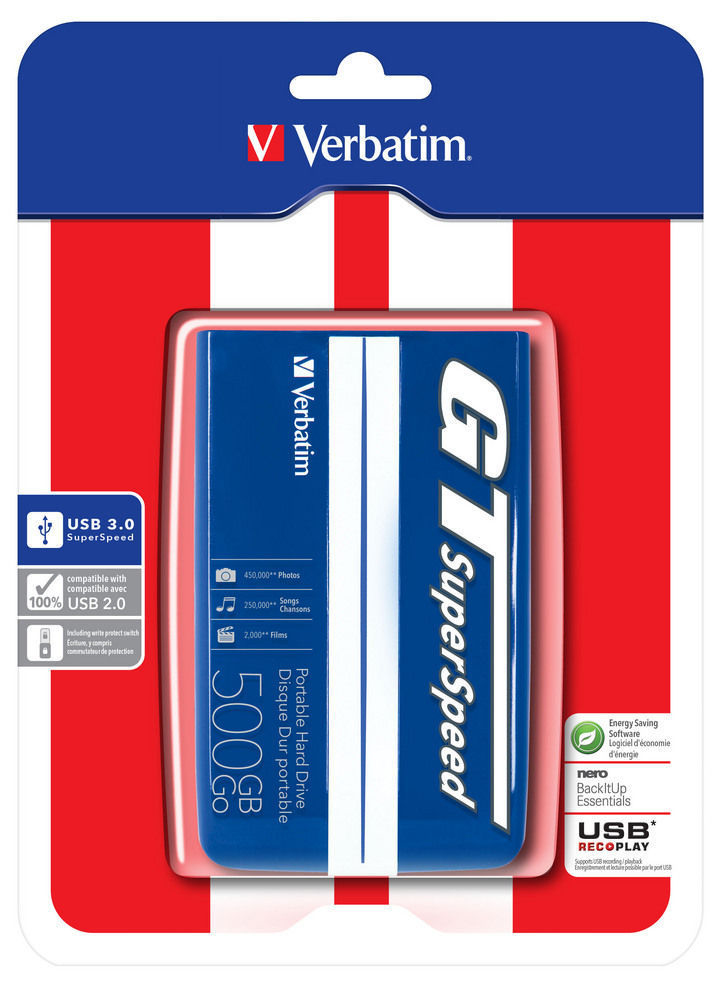 Verbatim GT SuperSpeed USB 3.0 500GB external hard drive 5400 RPM Micro-USB B 3.2 Gen 1 (3.1 Gen 1) Blue