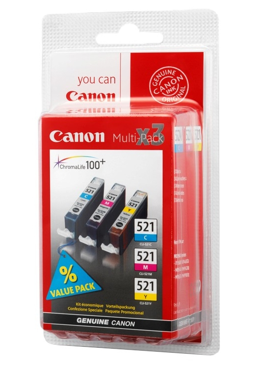 Canon CLI-521 C/M/Y bläckpatroner 3 styck Original Cyan, Magenta, Gul