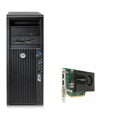 HP 420 + nVidia Intel® Xeon® E5 Family E5-1650 8 GB DDR3-SDRAM 1 TB HDD Windows 7 Professional Mini Tower Workstation Black