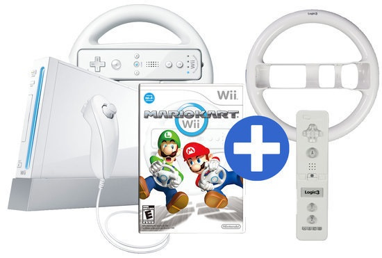 Nintendo Wii + Mario Kart + 2 Controllers + 2 Wheels — vue 1 sur 4
