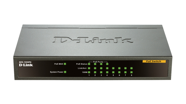 D-Link DES-1008PA Unmanaged Fast Ethernet (10/100) Power over Ethernet (PoE) Black