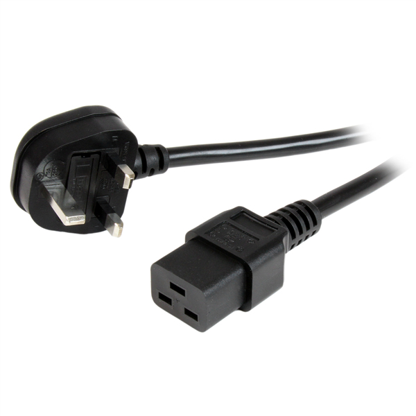 StarTech.com 6ft (2m) UK Computer Power Cable, 16AWG, BS 1363 to C19 Power Cord, 13A 250V, Black Replacement AC Power Cord, TV/Monitor Power Cable, BS 1363 to IEC 60320 C19 - For PC & Network Equipment - Power cable - IEC 60320 C19 to BS 1363 (M) - 2 m - black