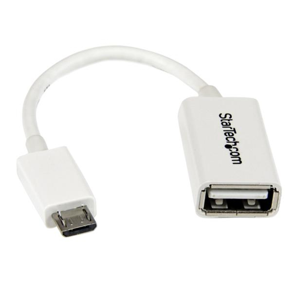 Adaptador OTG de Micro USB Macho a USB-A 2.0 Hembra 12cm Startech UUSBOTGW, Color Blanco