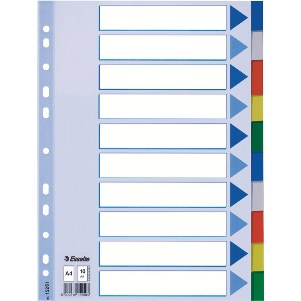 Esselte 15261 intercalare Indice a linguetta vuota Polipropilene (PP) Multicolore